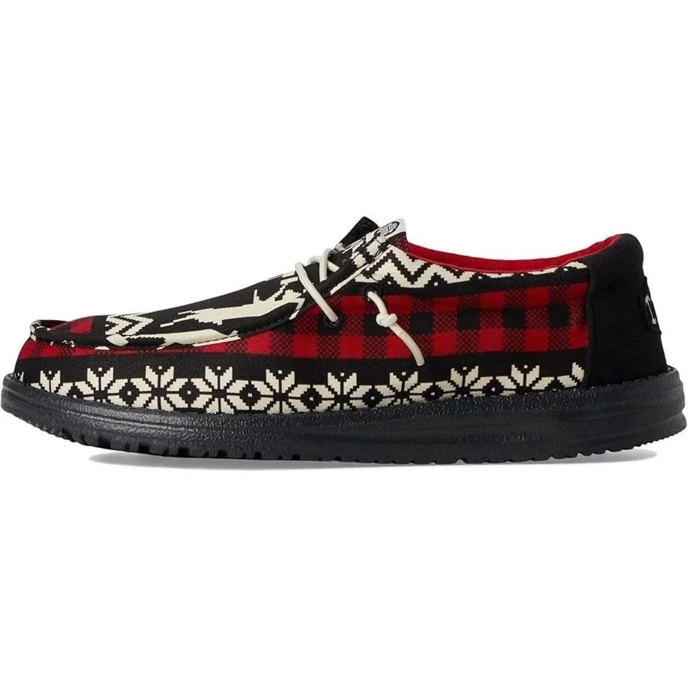 Hey Dude Wally Holiday Cheers Mens Size 14 Black Multi Plaid Loafers 41862-0C4